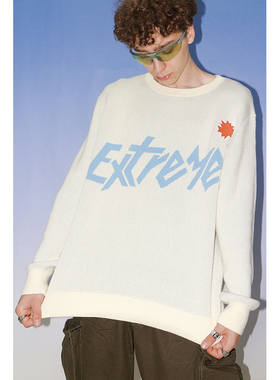 THRILLSCREW圆领字母个性宽松羊毛针织衫刺绣国潮男女情侣毛衣