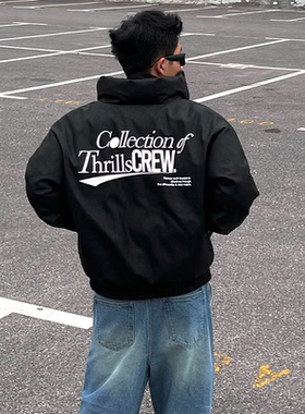 ThrillsCrew组合字体字母印花重磅哑光皮棉服冬季保暖皮衣面包服