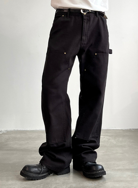 ThrillsCrew黑色水洗做旧高街工装双膝裤cleanfit宽松直筒长裤男