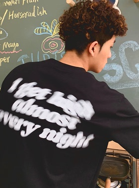 THRILLSCREW国潮旋转模糊字母印花宽松圆领短袖男宽松情侣T恤夏季