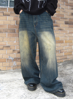 ThrillsCREW宽松直筒泛黄做旧水洗牛仔裤宽松廓形阔腿baggy长裤男