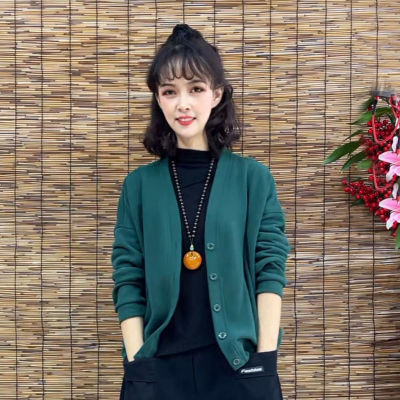 薄款宽松针织棉复古开衫卫衣外套