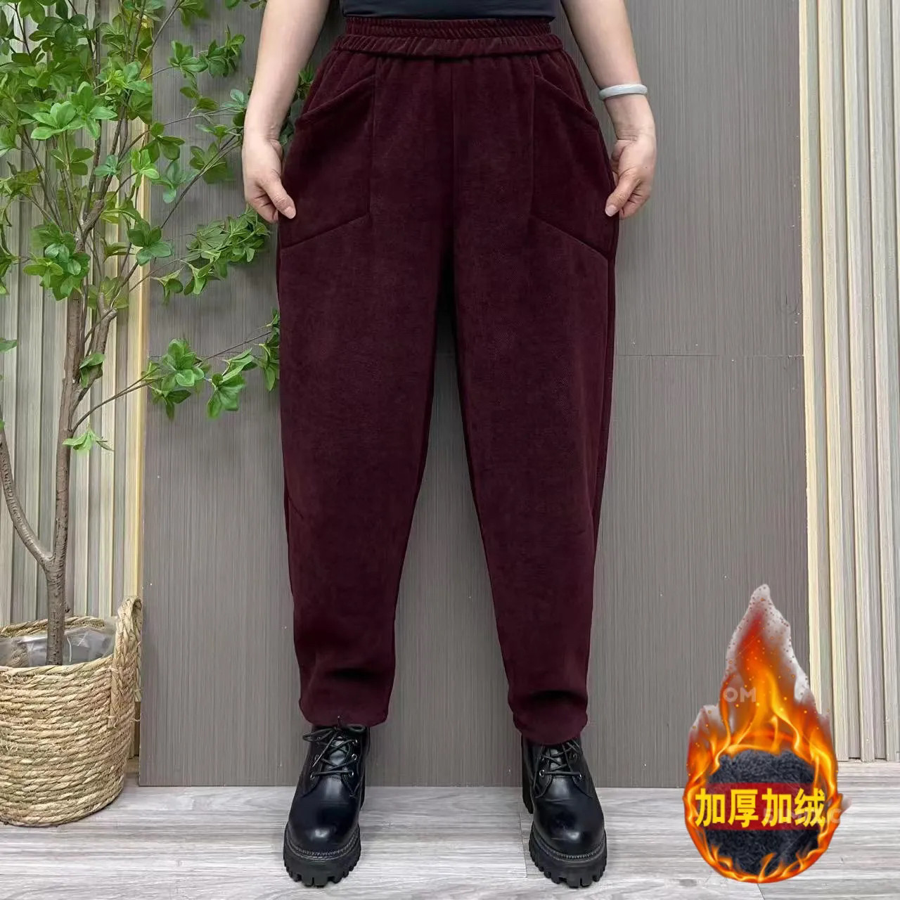 冬季新款显瘦哈伦裤年轻女装宽松百搭加绒保暖时尚松紧腰休闲长裤