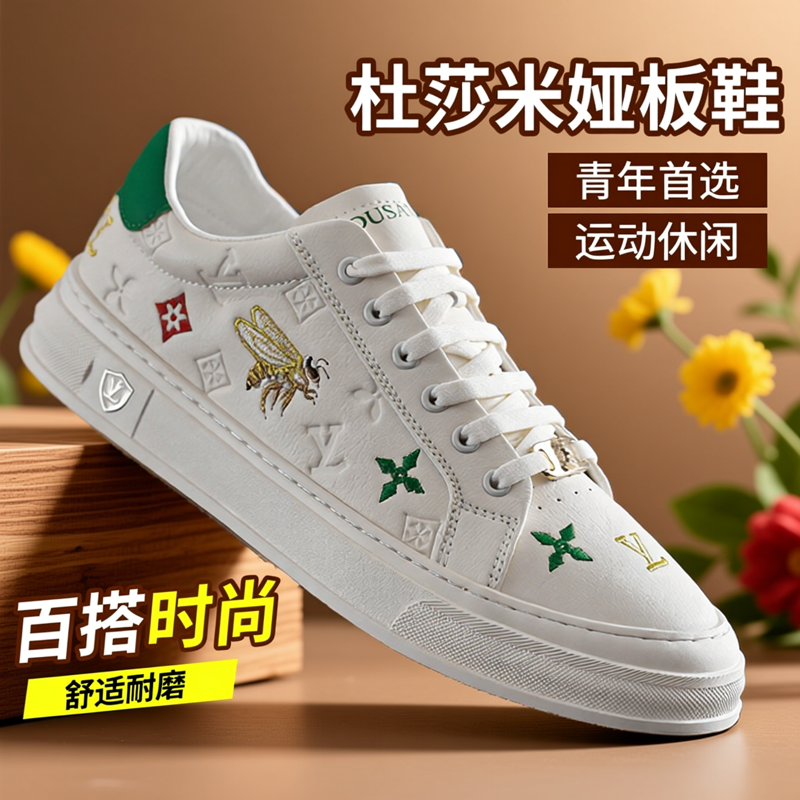 杜莎米娅秋季新款3D刺绣小白鞋