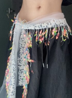 爵士舞屁帘腰搭臀巾腰链亮片百搭腰带配饰辣妹性感流苏腰巾造型