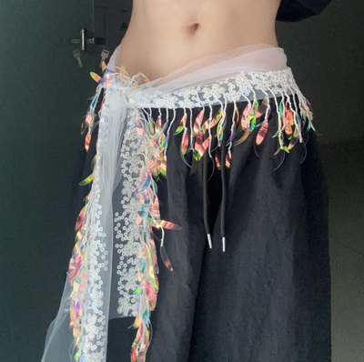 爵士舞屁帘腰搭臀巾腰链亮片百搭腰带配饰辣妹性感流苏腰巾造型