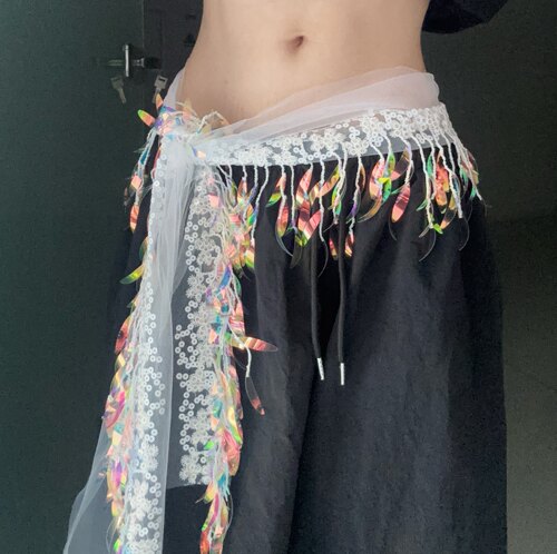 爵士舞屁帘腰搭臀巾腰链亮片百搭腰带配饰辣妹性感流苏腰巾造型