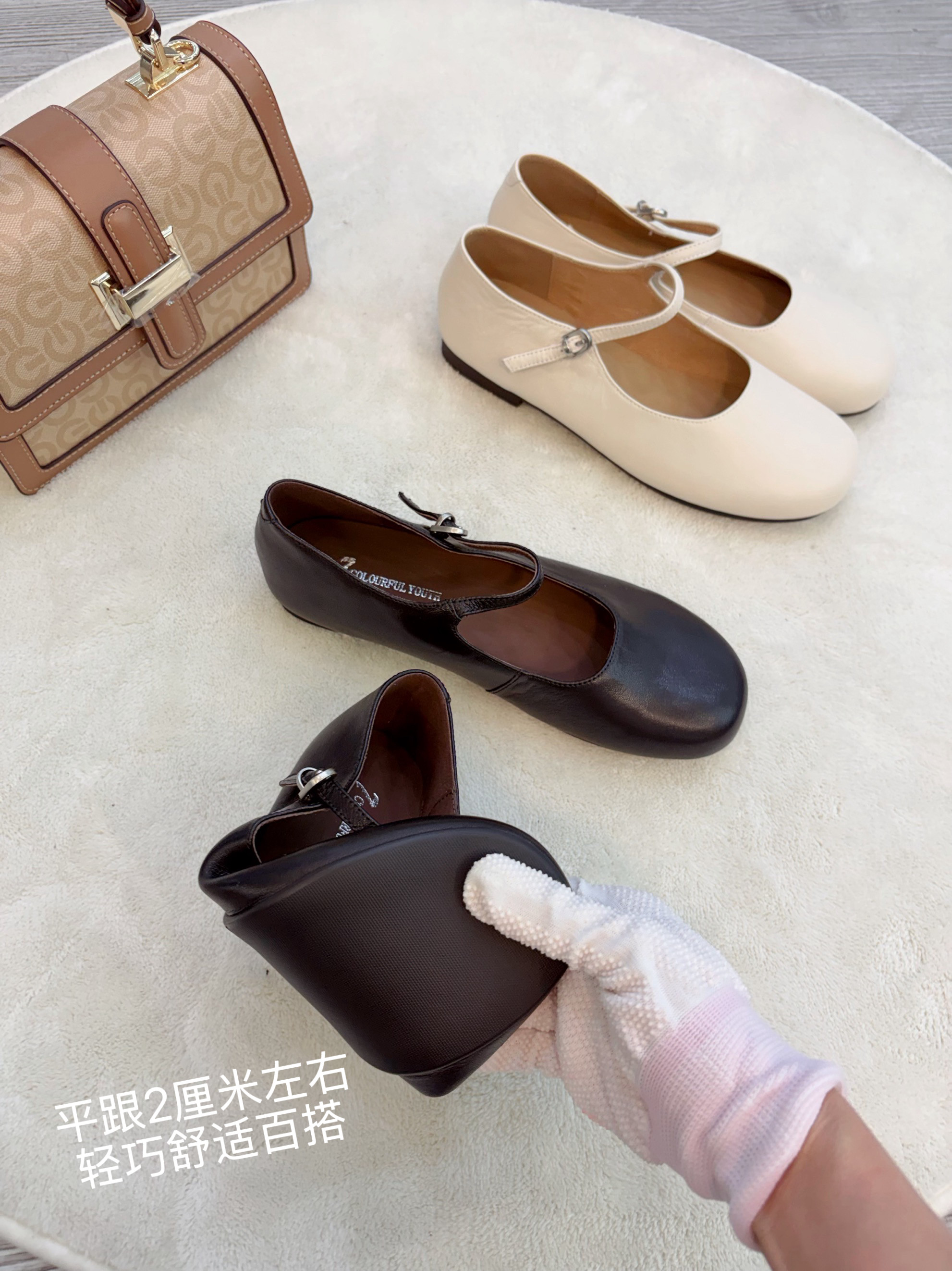 春季新款时尚牛皮休闲百搭女鞋浅口羊皮平跟单鞋女鞋