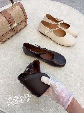 春季新款时尚牛皮休闲百搭女鞋浅口羊皮平跟单鞋女鞋
