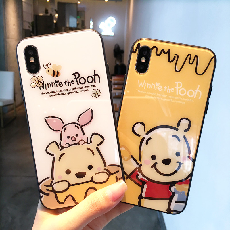 卡通维尼熊超萌手机壳玻璃保护套