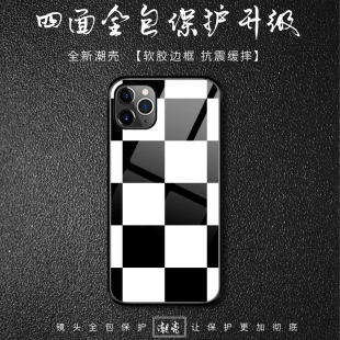 简约黑白格子iPhone15ProMax手机壳高级感14情侣13玻璃壳12原创11时尚Xs个性XR创意X圆点8Plus潮流7p防摔Mini