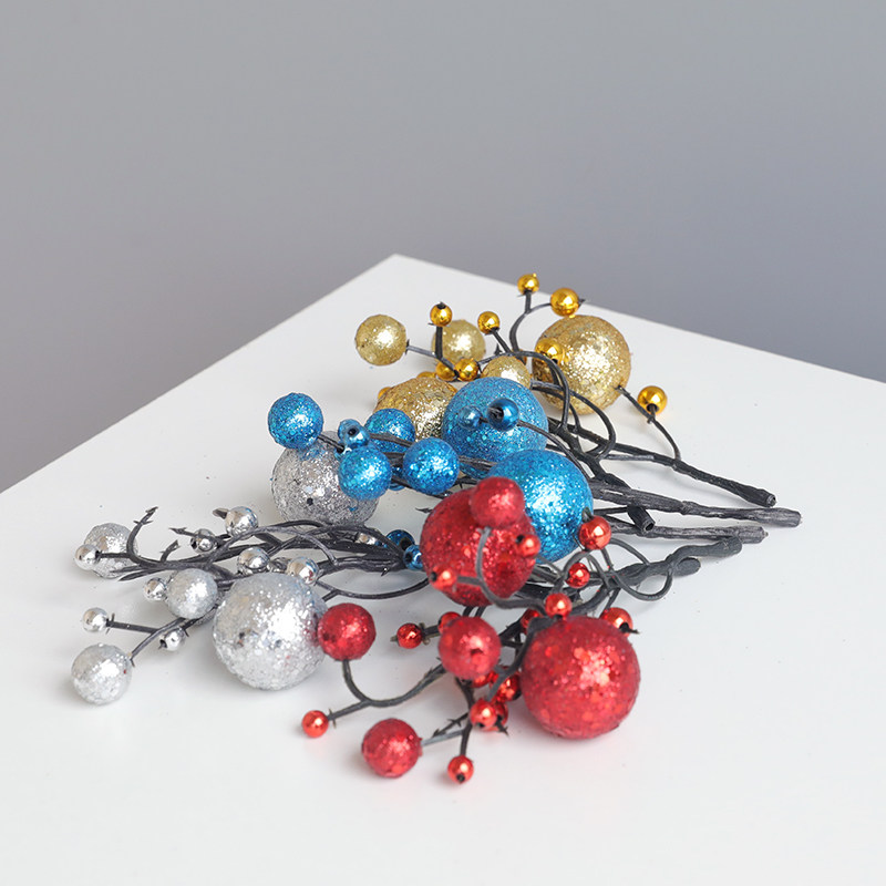 11cm闪粉仿真圣诞果子浆果串 圣诞树装饰挂件配件 圣诞节装饰品