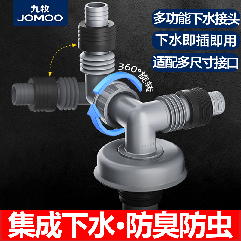 九牧洗衣机地漏下水排水器三通洗手盆阳台下水管防返臭排水管道哦