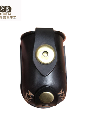 小河家正品纯手工制作户外牛皮真皮弹弓钢珠包黑色下开口支持定制