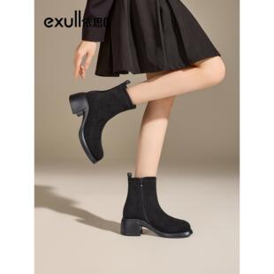 依思Q女鞋2025新款冬季厚底防水台粗跟保暖短靴女通勤百搭时装靴