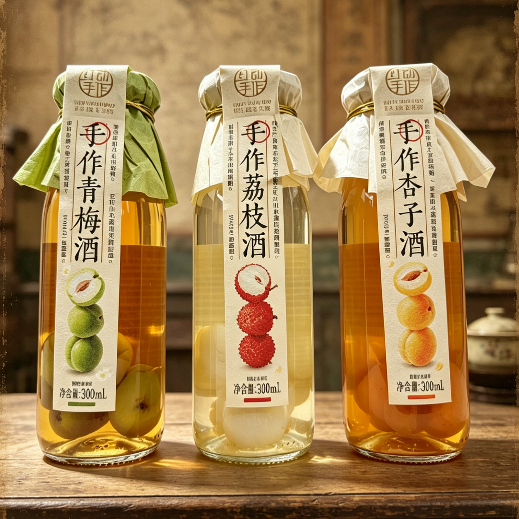 红动手作荔枝酒青梅酒杏子酒微醺酒北方寒地慢酿含果肉300ml小瓶
