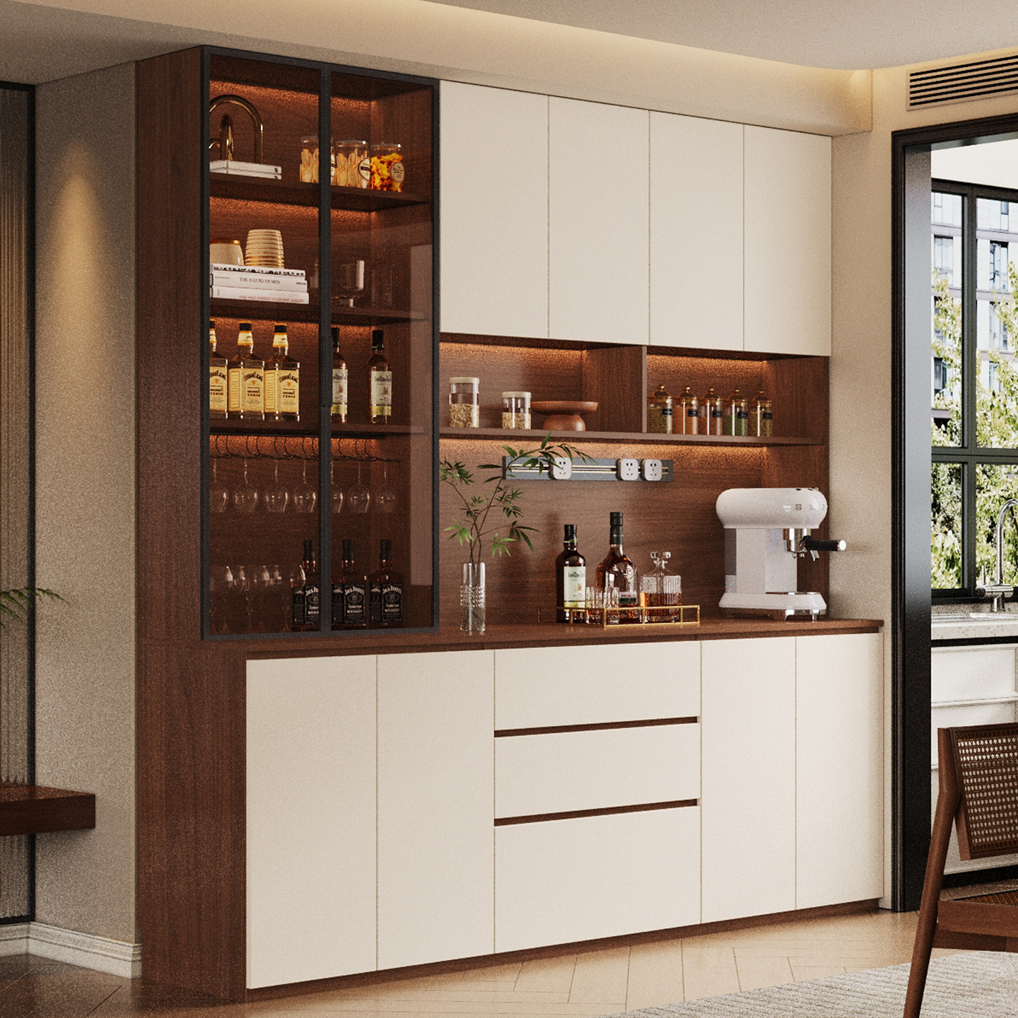 2025新款全实木橡木餐边柜厨房客厅整墙柜子酒柜储物柜胡桃色白色,住宅家具,自由组合衣柜,淘宝优惠券,粉丝福利购,淘宝优惠卷