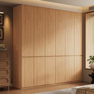 北欧简约现代橡木衣柜可定制家用卧室衣帽间组合全实木衣柜带侧柜