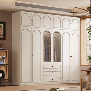 家用卧室大衣橱工厂定制成品 橡木全实木衣柜中式 白色法式 复古风格