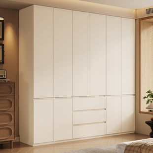 广东佛山工厂定制全实木衣柜橡木家用卧室奶油风白色大衣橱现代风