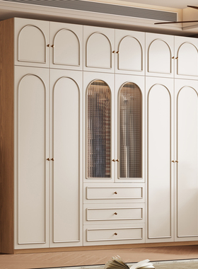 法式奶油风白色定制橡木家用卧室大小户型全实木衣柜衣橱一门到顶