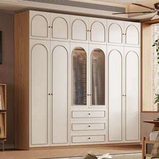 法式 奶油风白色定制橡木家用卧室大小户型全实木衣柜衣橱一门到顶