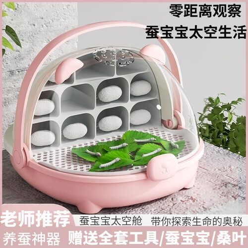 蚕宝宝太空舱学生养蚕套装蚕卵活物幼蚕观察饲养盒箱桑叶豪华别墅