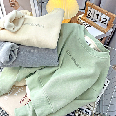 加绒款宽松摇粒绒布韩版绣花