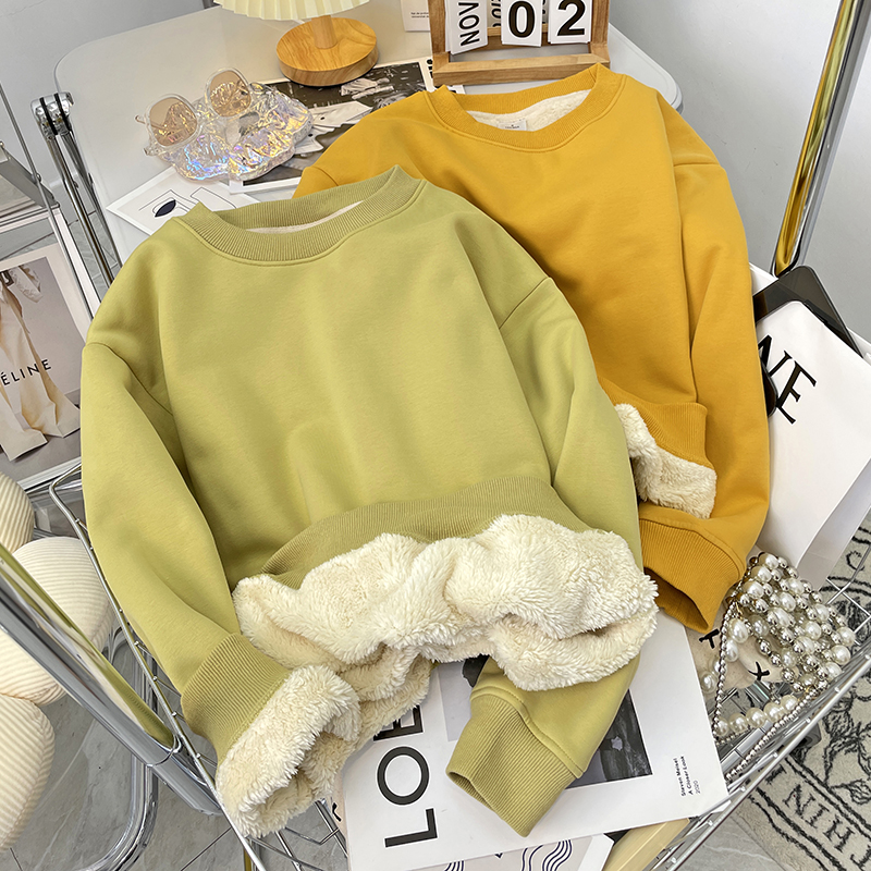 加绒加厚宽松仿羊羔绒简约百搭