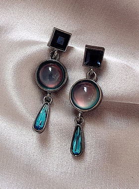 轻奢魅蓝复古宝石水晶耳坠巴洛克风小众设计简约高级感气质耳饰品