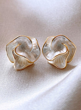 S925银针轻奢小众山茶花耳环女潮冷淡风高级感时尚日韩花朵耳饰品