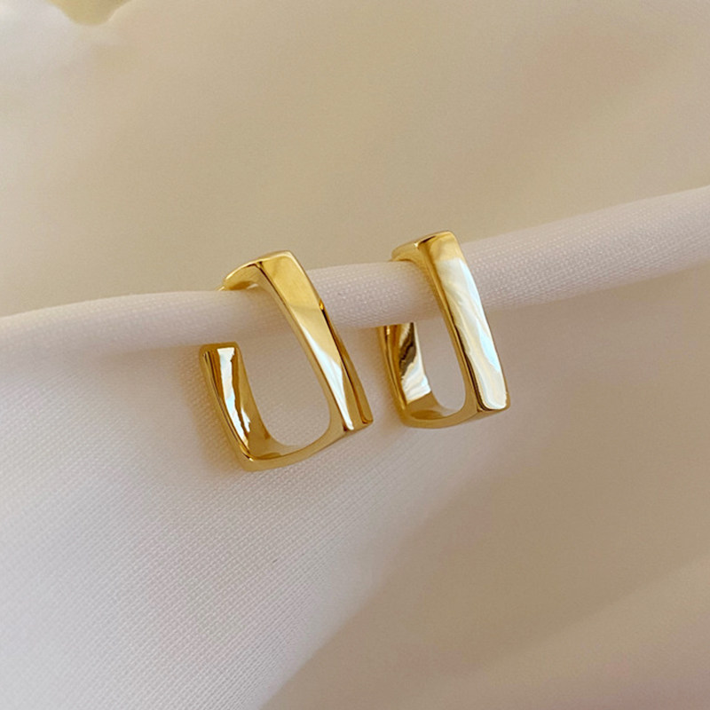 925银针欧美金色耳环女几何金属耳圈时尚耳坠高级感流行耳饰潮