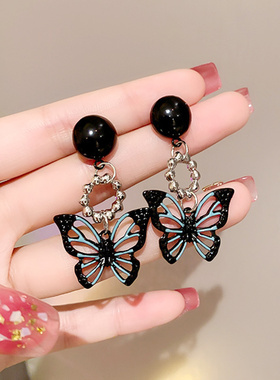 925银针暗黑镂空蝴蝶耳环女甜酷仙气质高级感设计感时尚潮耳饰