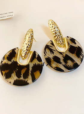银针亚克力豹纹耳环女欧美个性几何圆圈耳坠气质时尚夸张潮耳饰品