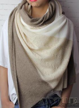 爆美 白绒紫绒青绒无染色拼色针织CASHMERE山羊绒围巾披肩