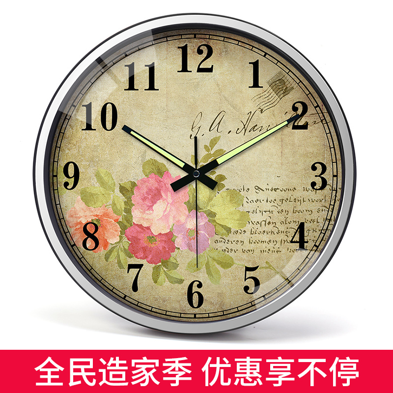 挂钟客厅静音 14寸夜光钟表创意 仿古欧式时钟田园卧室挂表数字钟|ruв категории Домашний быт, часы, украшения дома/будильник, настенные часы - от Buy2taobao.com для оказания профессиональной услуги покупки агента Taobao