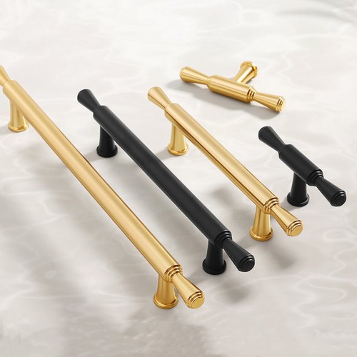 金色衣柜门拉手铜色抽屉把手加长美式黑色铝合金橱柜门96孔距扣手