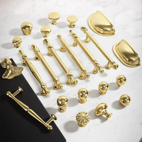 法式柜门拉手实心奶油复古风亮金色把手现代简约橱柜抽屉家具五金