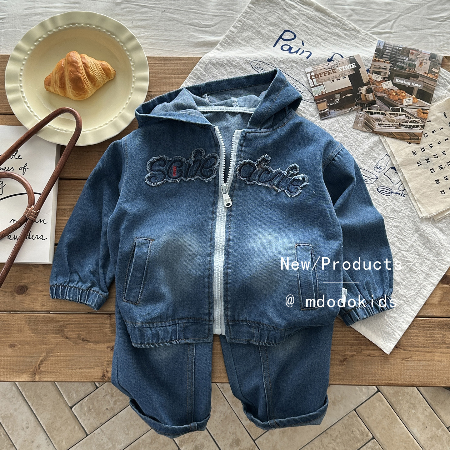 男童春秋套装新款儿童韩版休闲百搭牛仔拉链帽衫外套宝宝两件套潮