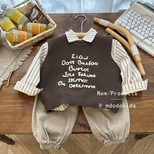 男童套装春季2026新款洋气韩版衣服宝宝帅气字母毛衣马甲三件套潮