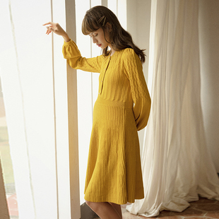 时尚 新款 镂空肌理组合外出哺乳针织裙 连衣裙秋季 BELLYWEAR孕妇装