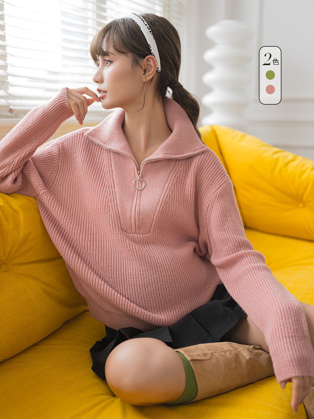 BELLYWEAR 출산 스웨터 겨울 새로운 패션 느슨한 지퍼 장식 실루엣 터틀넥 탑 여성 가을 겨울