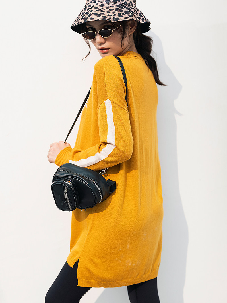 BELLYWEAR 출산 가을 겨울 스웨터 탑 세련된 느슨한 긴팔 중공 라운드 넥 레터 풀오버