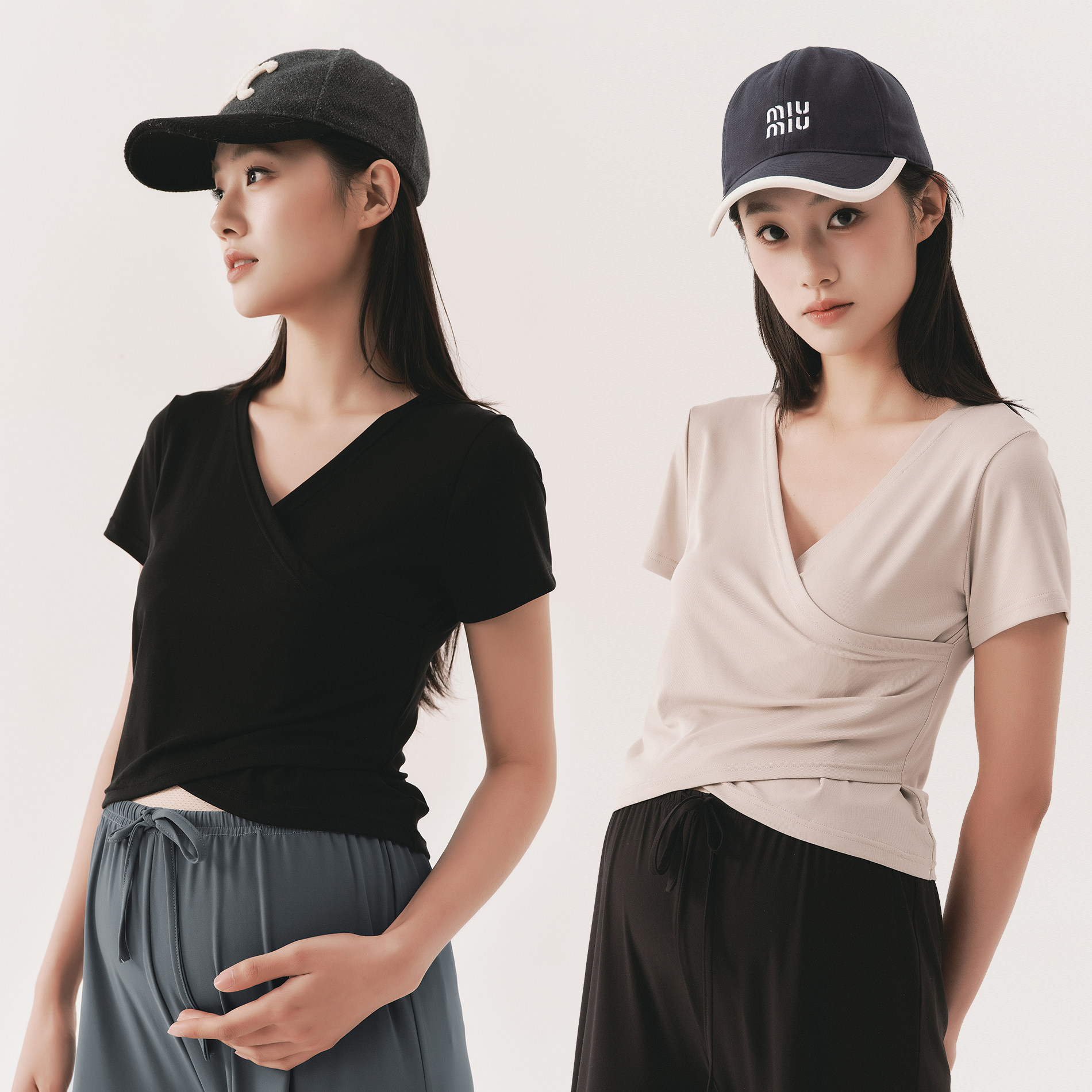 BELLYWEAR孕妇装2026新款夏短袖上衣孕期洋气宽松交叉可哺乳T恤女
