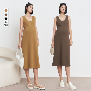 BELLYWEAR孕妇连衣裙春夏装设计感高个子百搭无袖弹力针织背心裙
