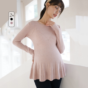 打底毛衣秋季 圆领A摆长袖 新款 修身 针织上衣 时尚 BELLYWEAR孕妇装