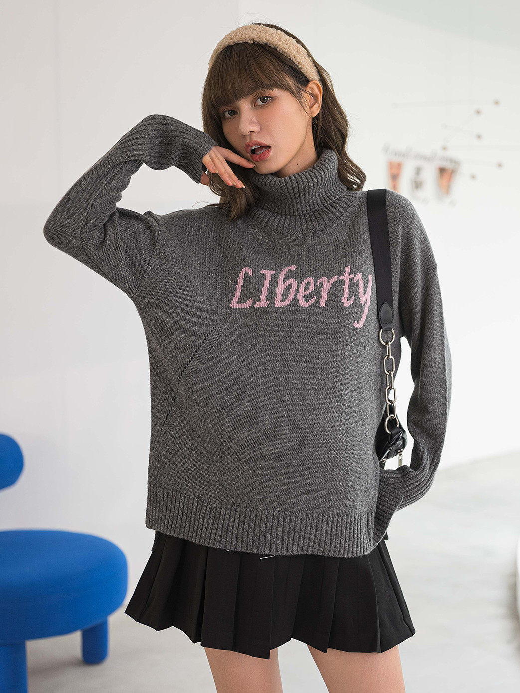 BELLYWEAR 출산 터틀넥 스웨터 겨울 새로운 패션 느슨한 기질 실루엣 편지 출산 탑 겨울