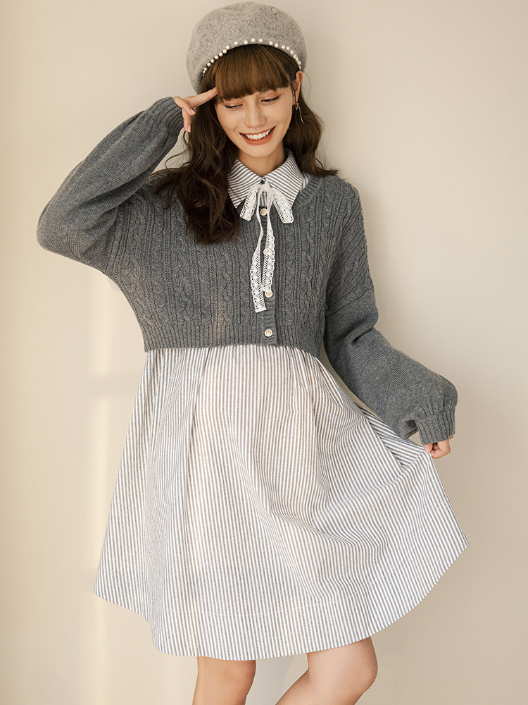 BELLYWEAR 출산 정장 새로운 투피스 가을 겉옷 유행 서양식 모직 카디건 간호 복