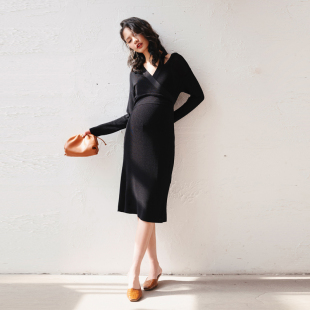 高级感孕妇装 BELLYWEAR孕妇秋季 哺乳裙中长款 外出修身 连衣裙时尚