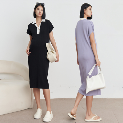 BELLYWEAR孕妇连衣裙夏季2025新款高个子简约翻领针织POLO哺乳裙